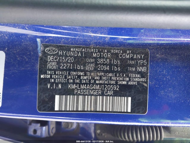 KMHLM4AG4MU120592 Hyundai ELANTRA SEL