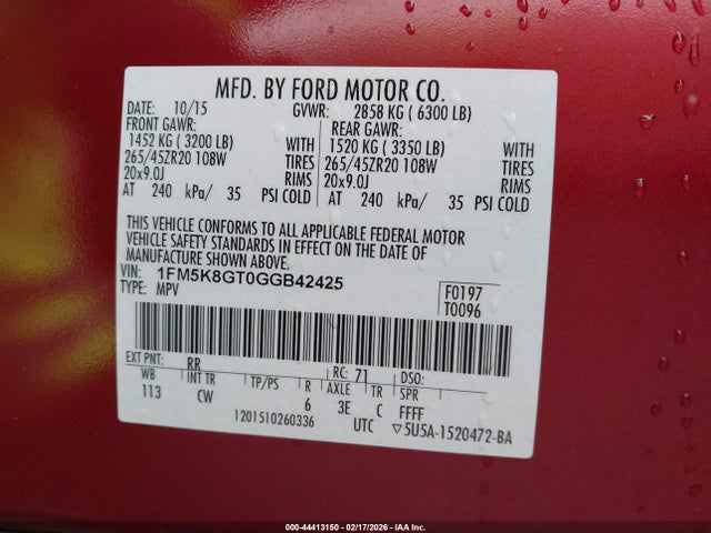 1FM5K8GT0GGB42425 Ford EXPLORER SPORT