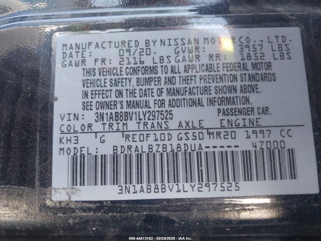 3N1AB8BV1LY297525 Nissan Sentra S Xtronic Cvt