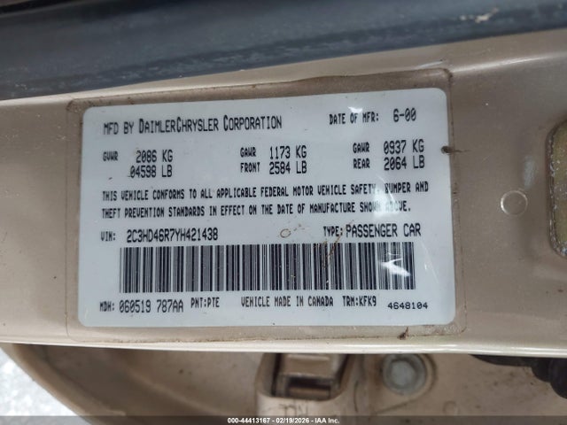 Продажа на аукционе авто 2000 Chrysler Concorde Lx, vin: 2C3HD46R7YH421438, номер лота: 44413167