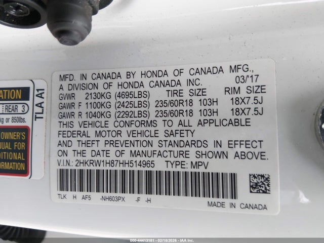 2HKRW1H87HH514965 Honda Cr-v Ex-l/ex-l Navi