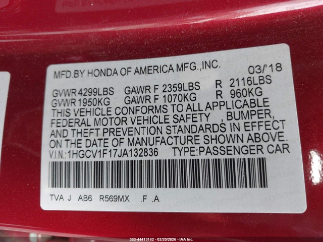 1HGCV1F17JA132836 Honda ACCORD LX