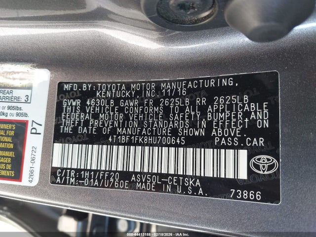 4T1BF1FK8HU700645 Toyota CAMRY SE