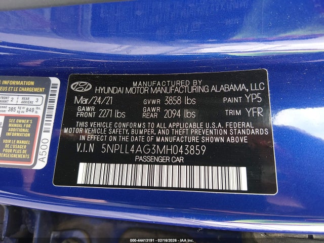 5NPLL4AG3MH043859 Hyundai ELANTRA SE