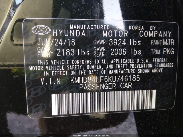 KMHD84LF6KU746185 Hyundai ELANTRA SEL
