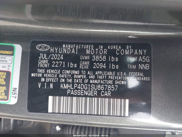44413257 :رقم المزاد ، KMHLP4DG1SU867857 vin ، 2025 Hyundai Elantra Limited مزاد بيع