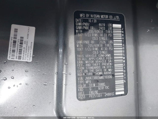 JN8AT3BB5MW210306 Nissan Rogue Sv Intelligent Awd