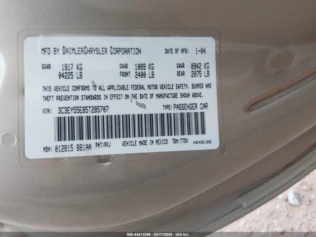 2005 Chrysler Pt Cruiser Touring მანქანა იყიდება აუქციონზე, vin: 3C3EY55E85T285707, აუქციონის ნომერი: 44413306