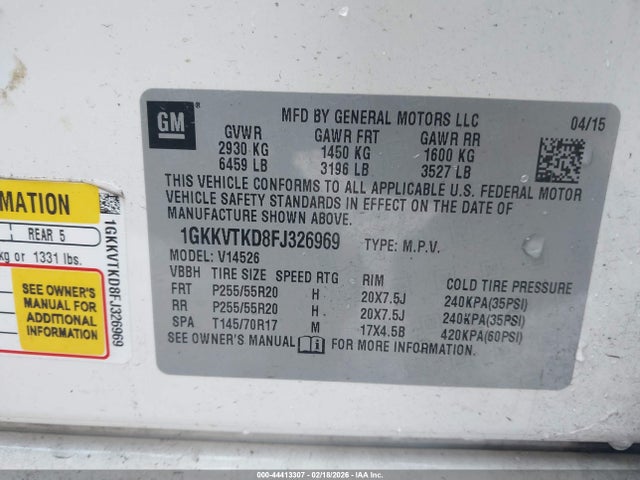 2015 Gmc Acadia Denali მანქანა იყიდება აუქციონზე, vin: 1GKKVTKD8FJ326969, აუქციონის ნომერი: 44413307