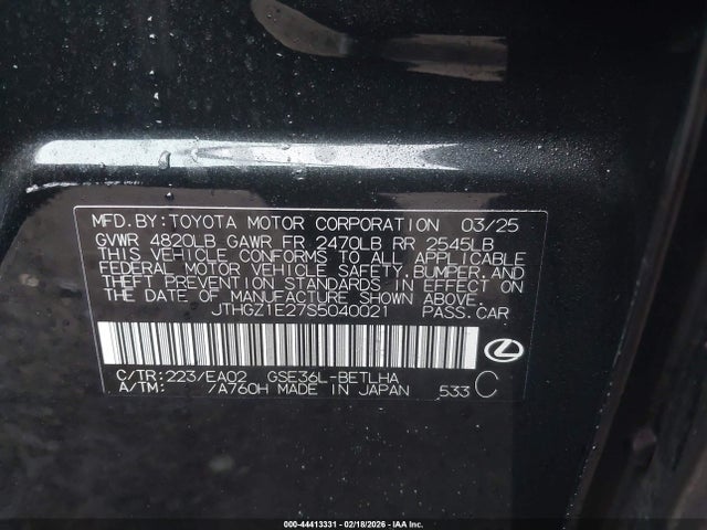Aukcja sprzedaży 2025 Lexus Is 350 F Sport, vin: JTHGZ1E27S5040021, numer aukcji: 44413331
