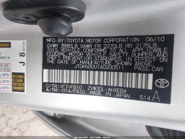 44413337 :رقم المزاد ، JTDKN3DU1A0200511 vin ، 2010 Toyota Prius Ii مزاد بيع