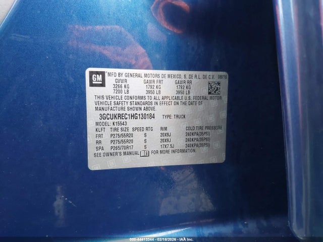 3GCUKREC1HG130184 Chevrolet Silverado 1500 2lt