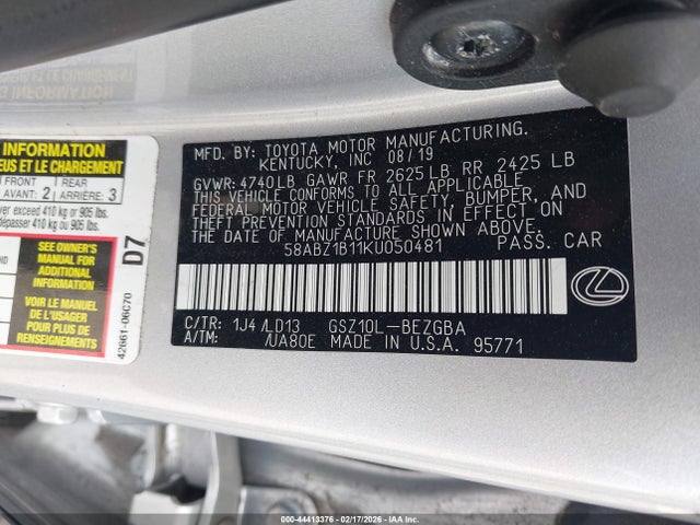 2019 LEXUS ES 350 58ABZ1B11KU050481 Photo 8