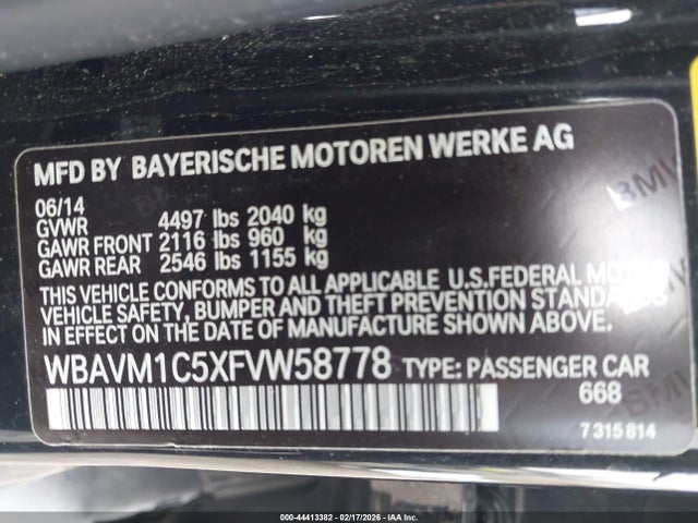 Продаж на аукціоні авто 2015 Bmw X1 Sdrive28i, vin: WBAVM1C5XFVW58778, номер лоту: 44413382