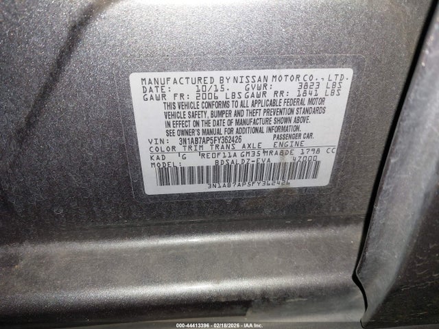 3N1AB7AP5FY362426 Nissan SENTRA SV