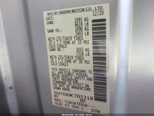 5N1AT3CB1MC705318 Nissan Rogue Sl Intelligent Awd