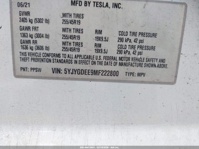 2021 TESLA MODEL Y 5YJYGDEE9MF222800 Photo 8