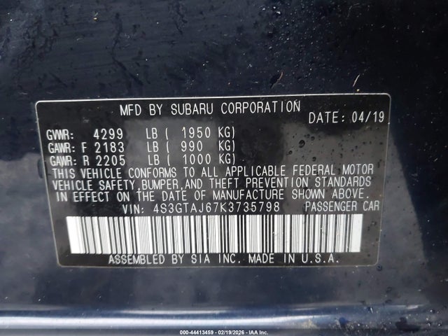 4S3GTAJ67K3735798 Subaru Impreza 2.0i Sport