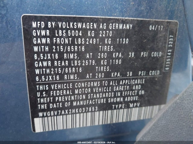 2017 VOLKSWAGEN TIGUAN WVGBV7AX2HK037853 Photo 8