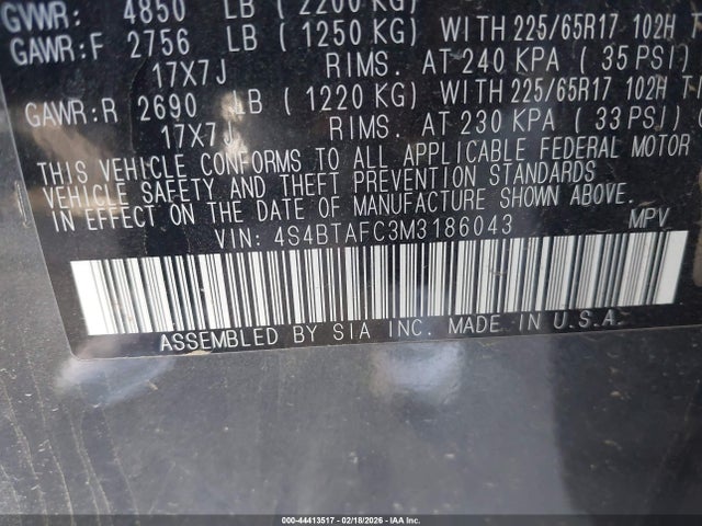 4S4BTAFC3M3186043 Subaru Outback Premium