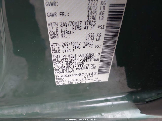1N6ED1EK1NN601483 Nissan Frontier Pro-4x 4x4