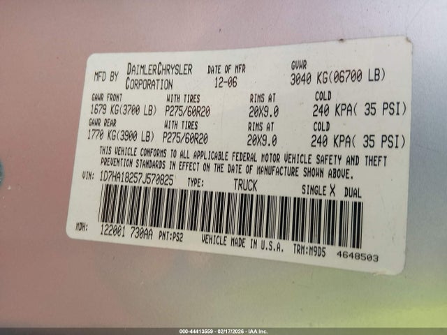 2007 DODGE RAM 1500 1D7HA18257J570825 Photo 8