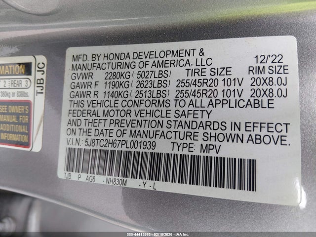 2023 Acura Rdx A-spec Package მანქანა იყიდება აუქციონზე, vin: 5J8TC2H67PL001939, აუქციონის ნომერი: 44413563