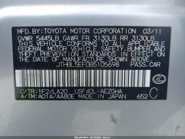 2011 LEXUS LS 460 JTHBL5EF0B5105698 Photo 8