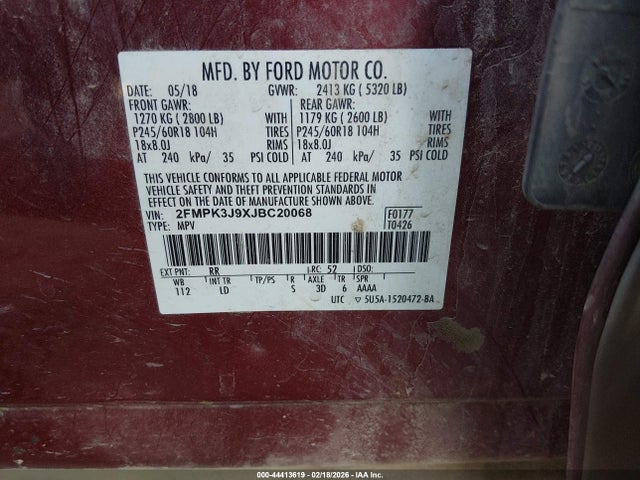 Aukcja sprzedaży 2018 Ford Edge Sel, vin: 2FMPK3J9XJBC20068, numer aukcji: 44413619