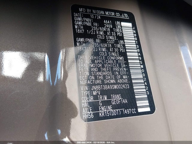 JN8BT3BA9SW002423 Nissan Rogue Sv Fwd