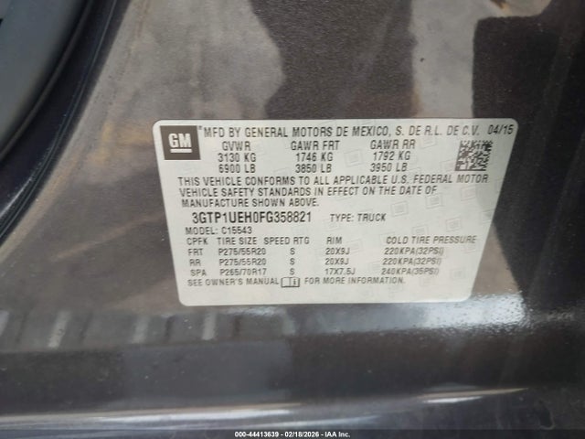 44413639 :رقم المزاد ، 3GTP1UEH0FG358821 vin ، 2015 Gmc Sierra 1500 Sle مزاد بيع