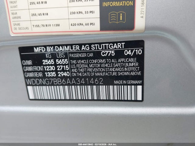 44413642 :رقم المزاد ، WDDNG7BB6AA341462 vin ، 2010 Mercedes-benz S 550 مزاد بيع