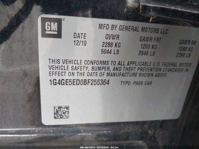 Aukcja sprzedaży 2011 Buick Lacrosse Cxs, vin: 1G4GE5ED0BF255364, numer aukcji: 44413670