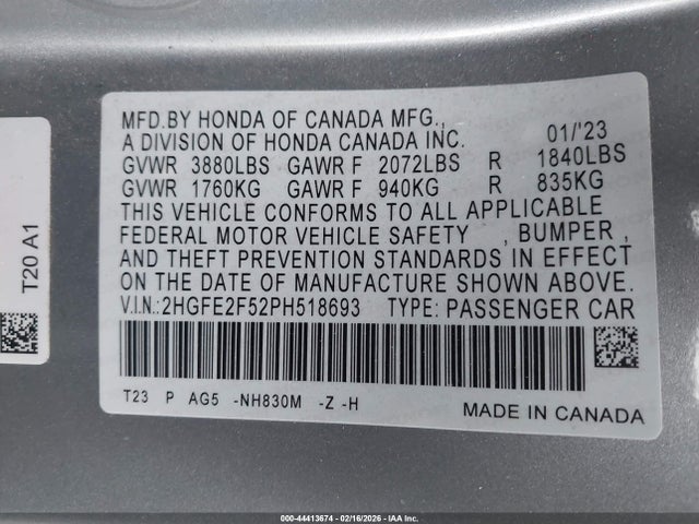 Honda Civic Sport 2023 2HGFE2F52PH518693 Image 9