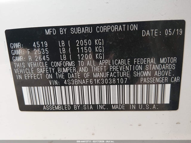 4S3BNAF61K3038107 Subaru Legacy 2.5i Premium
