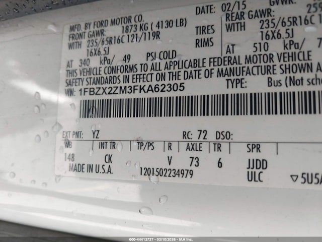 1FBZX2ZM3FKA62305 Ford Transit-350 Xlt