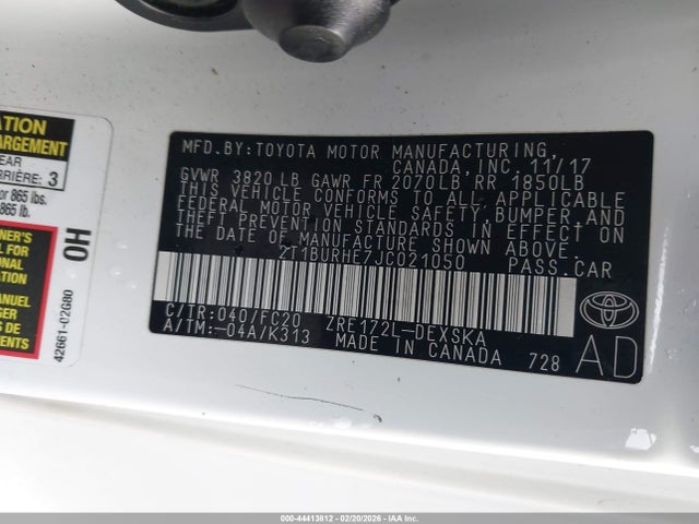 Aukcja sprzedaży 2018 Toyota Corolla Se, vin: 2T1BURHE7JC021050, numer aukcji: 44413812