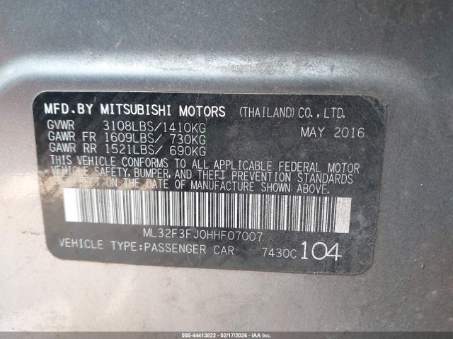 Продаж на аукціоні авто 2017 Mitsubishi Mirage G4 Es, vin: ML32F3FJ0HHF07007, номер лоту: 44413822