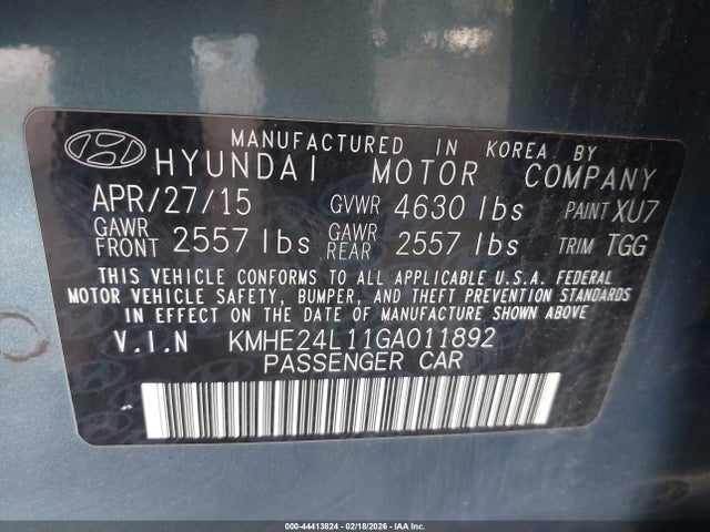 KMHE24L11GA011892 Hyundai Sonata Hybrid Se