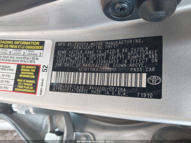 4T1B11HK8JU520017 Toyota CAMRY SE