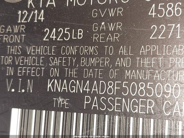 KNAGN4AD8F5085090 KIA Optima Hybrid Ex