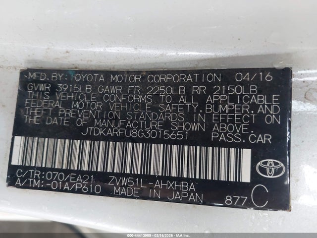 JTDKARFU8G3015651 Toyota Prius Three Touring