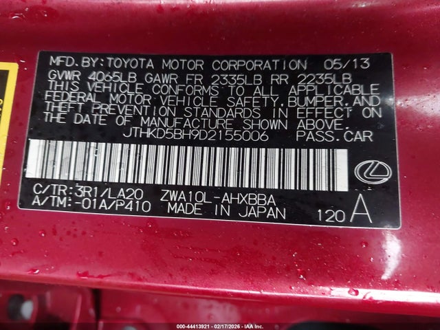 Продажа на аукционе авто 2013 Lexus Ct 200h, vin: JTHKD5BH9D2155006, номер лота: 44413921