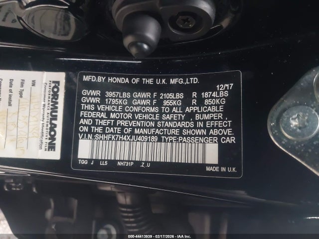 SHHFK7H4XJU409189 Honda Civic Sport