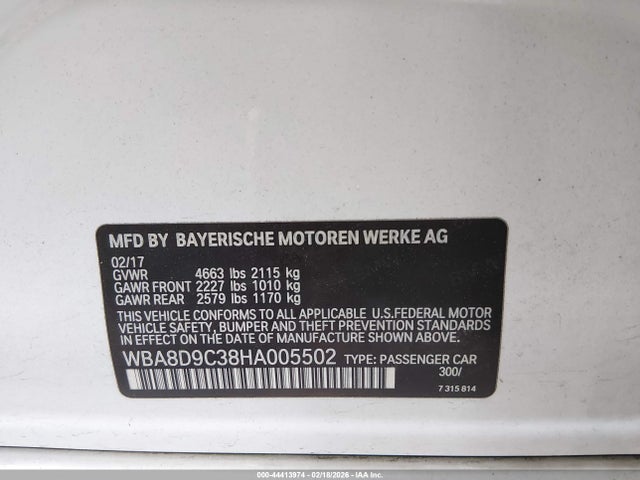 2017 Bmw 330i Xdrive მანქანა იყიდება აუქციონზე, vin: WBA8D9C38HA005502, აუქციონის ნომერი: 44413974