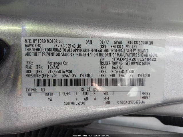 1FADP3K20HL218422 Ford FOCUS SE