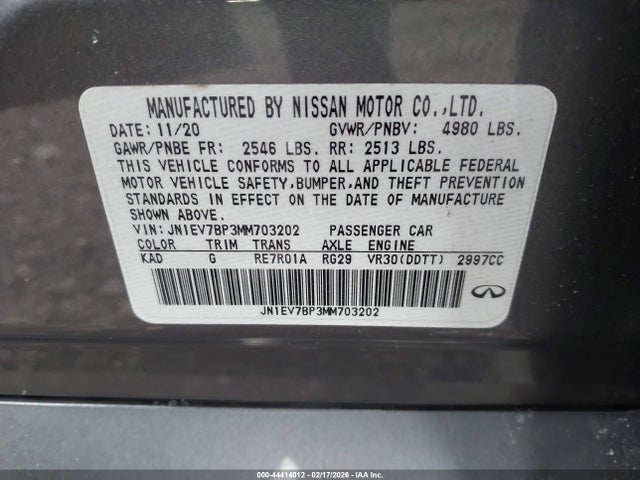 Продажа на аукционе авто 2021 Infiniti Q50 Luxe, vin: JN1EV7BP3MM703202, номер лота: 44414012