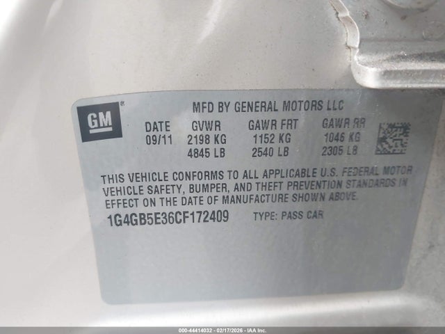 44414032 :رقم المزاد ، 1G4GB5E36CF172409 vin ، 2012 Buick Lacrosse Convenience Group مزاد بيع