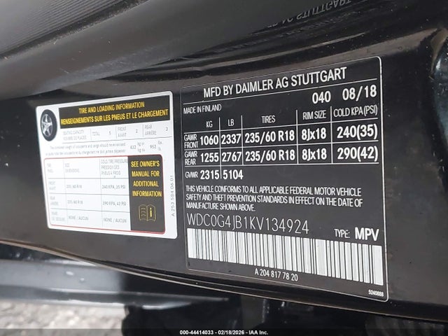2019 Mercedes-benz Glc 300 მანქანა იყიდება აუქციონზე, vin: WDC0G4JB1KV134924, აუქციონის ნომერი: 44414033