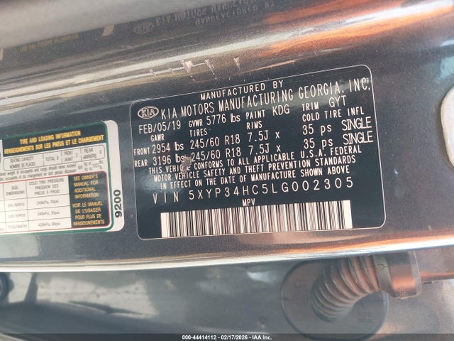 2020 Kia Telluride Ex მანქანა იყიდება აუქციონზე, vin: 5XYP34HC5LG002305, აუქციონის ნომერი: 44414112